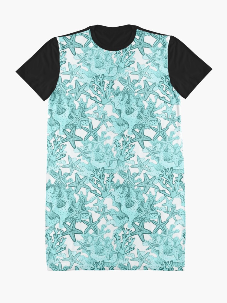 Alternate view of Starfish Watercolor Aqua coral reef ,ocean home decor Graphic T-Shirt Dress