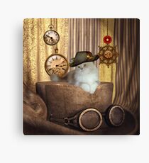Steampunk, beautiful cat with steampunk hat Canvas Print