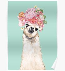 Llama with Flowers Crown #2 Poster