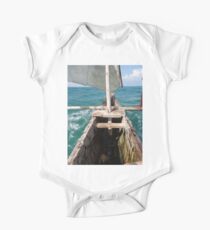 sitting inside a wooden fishing dhow One Piece - Short Sleeve