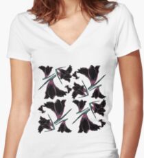 Pattern brush flower Women's Fitted V-Neck T-Shirt