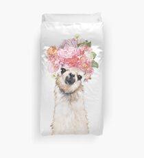 Llama with Flowers Crown Duvet Cover