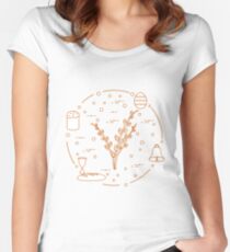Easter cake, willow branches, bell, bowl, egg. Women's Fitted Scoop T-Shirt