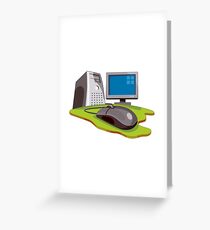 PC Computer Connected to World Retro Greeting Card