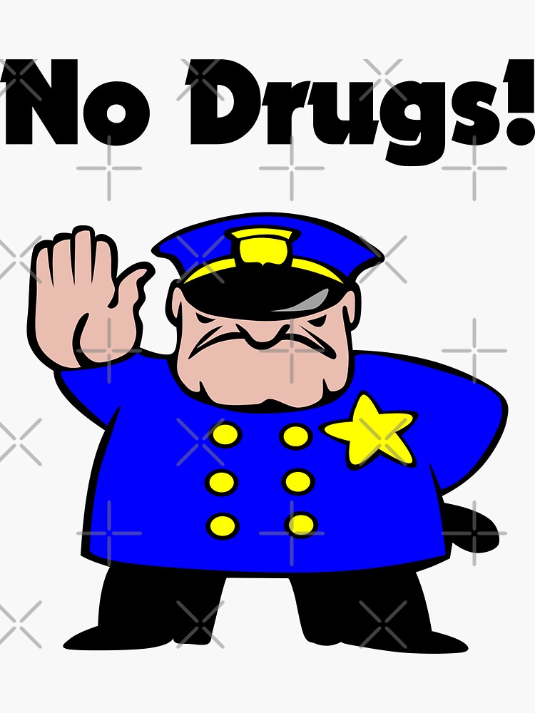"No Drugs Cartoon Policeman AntiDrug Color" Sticker by TinyStarAmerica