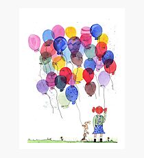 Girl with balloons whimsical watercolor illustration Photographic Print