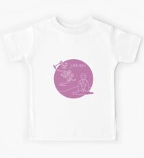 Branch of cherry blossoms and asian woman. Kids Tee