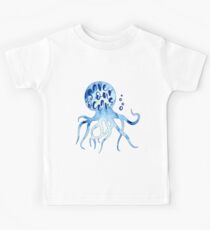 Octopus. Save Our Oceans. Watercolor Calligraphy. / Oktopus, Tintenfisch. Aquarell, Kalligrafie Illustration. Kinder T-Shirt