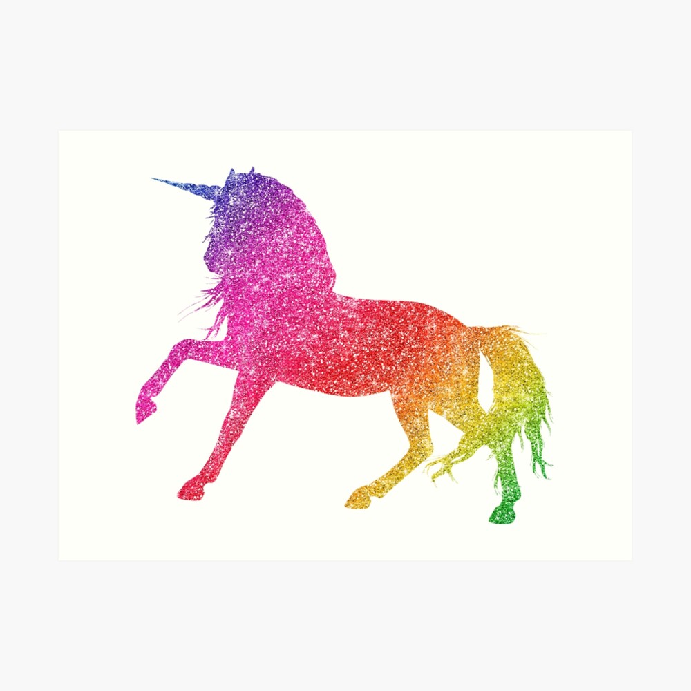 rainbow glitter sparkle unicorn art print by colorflowart redbubble