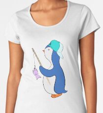 Penguin with a Fishing Pole (and a Hat) Women's Premium T-Shirt