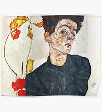 HD Self Portrait with Physalis by Egon Schiele 1914 HIGH DEFINITION Poster