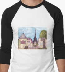 Paris Eiffel Tower inspired impressionist landscape by Kristie Hubler Men's Baseball ¾ T-Shirt