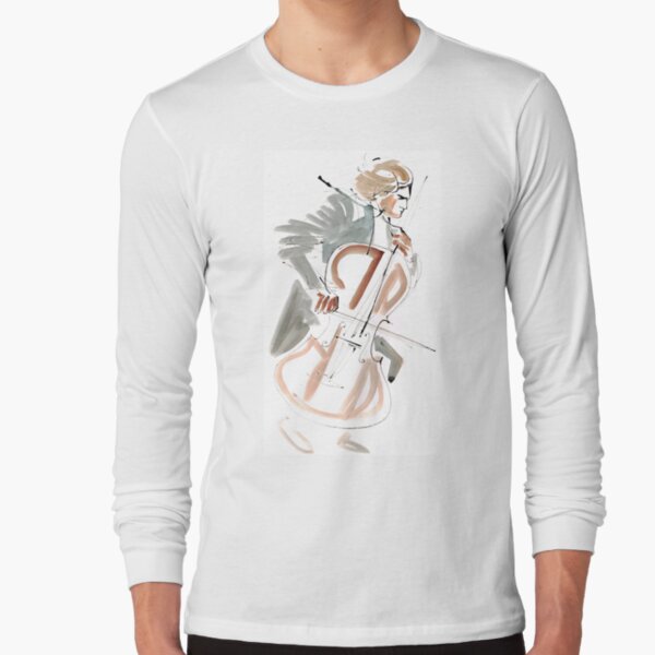 Cello Player Musician Expressive Drawing Long Sleeve T-Shirt