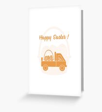 Truck carrying a basket of decorated eggs. Greeting Card