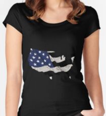 USA Police America Map Flag Thin Blue Line Safe Women's Fitted Scoop T-Shirt