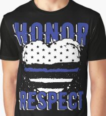 Honor Respect Police USA Thin Blue Line Heart Graphic T-Shirt