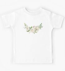 Sahneaquarell blüht auf Sahne- und Grünhintergrund Kinder T-Shirt