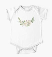 Cream watercolor flowers on cream and green background One Piece - Short Sleeve
