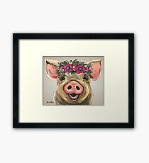 Pig Art, Pig Flower Crown Animal Art Framed Print
