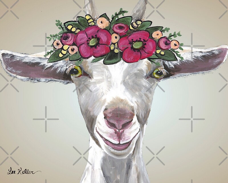 "Goat Art, Farmhouse Goat Flower Crown Art" by leekellerart Redbubble
