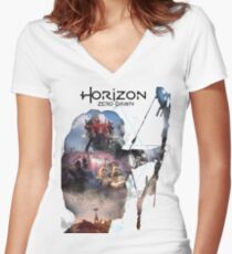 Horizont Tailliertes T-Shirt mit V-Ausschnitt