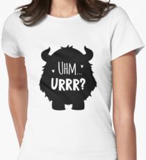 black and white cartoon monster sillouette Women's Fitted T-Shirt