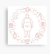 Fat woman, medical devices, tools and medicines. Canvas Print