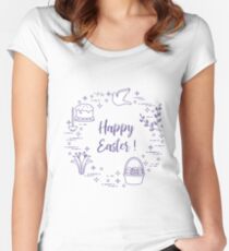 Easter cake, willow, lily,candle,dove,basket,eggs. Women's Fitted Scoop T-Shirt