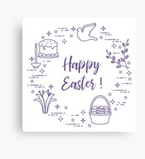 Easter cake, willow, lily,candle,dove,basket,eggs. Canvas Print