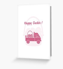 Truck carrying a basket of decorated eggs. Greeting Card