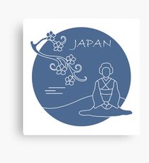Branch of cherry blossoms and asian woman. Canvas Print