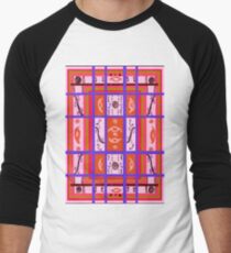 Curvy Plaid Abstract Feminine Folk Art by Kristie Hubler Men's Baseball ¾ T-Shirt