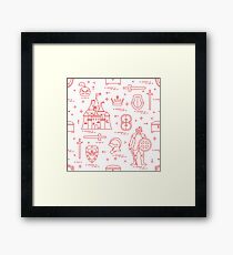 Pattern with knight, castle, swords and other. Framed Print