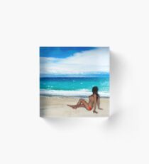 Girl On The Beach Painting Acrylic Block
