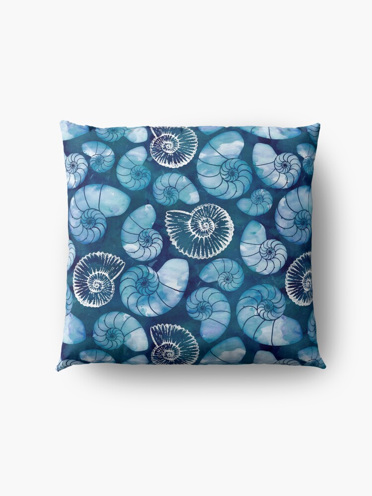 Alternate view of Nautilus fossils in sapphire blue Floor Pillow