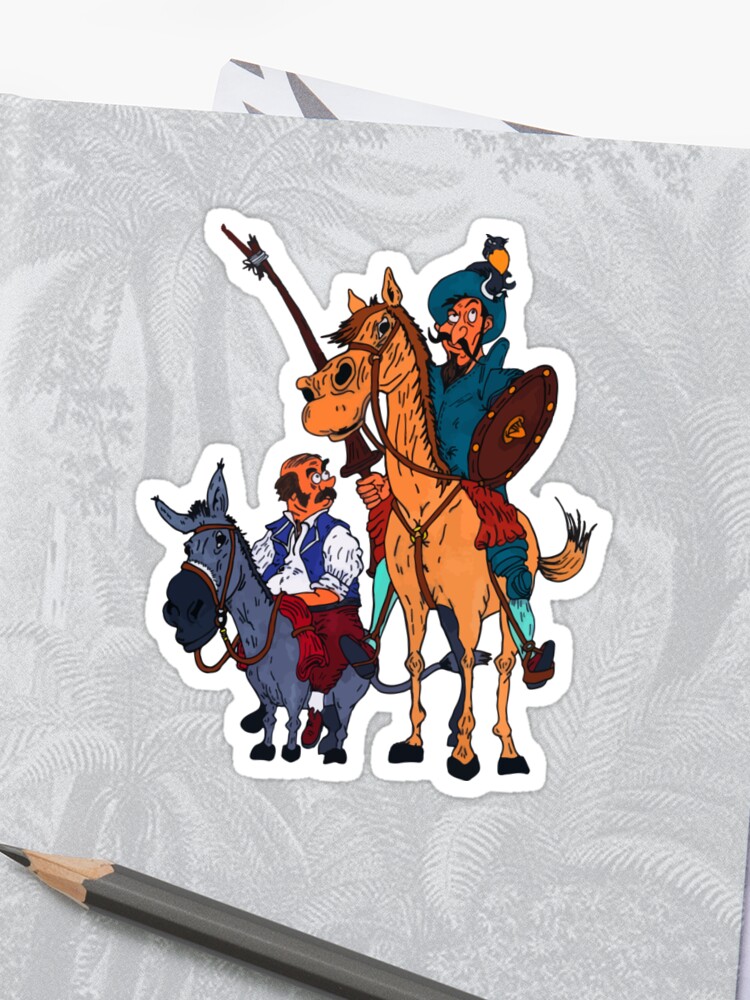Don Quijote Y Sancho Panza Durante Su Viaje Por La Mancha Pegatina - 