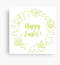 Easter cake, basket, eggs, rabbit, flowers, angel. Canvas Print