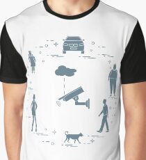 Security camera, dog, woman, girl, men, car. Graphic T-Shirt