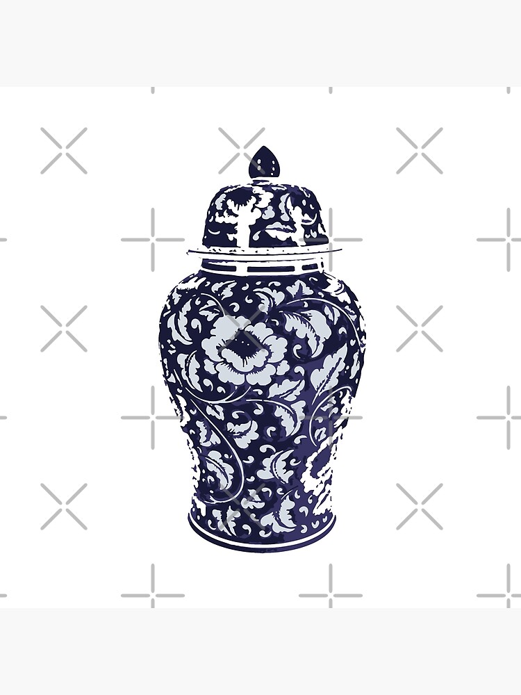 navy blue white hamptons ginger jar chinoiserie vase art p=tote bag