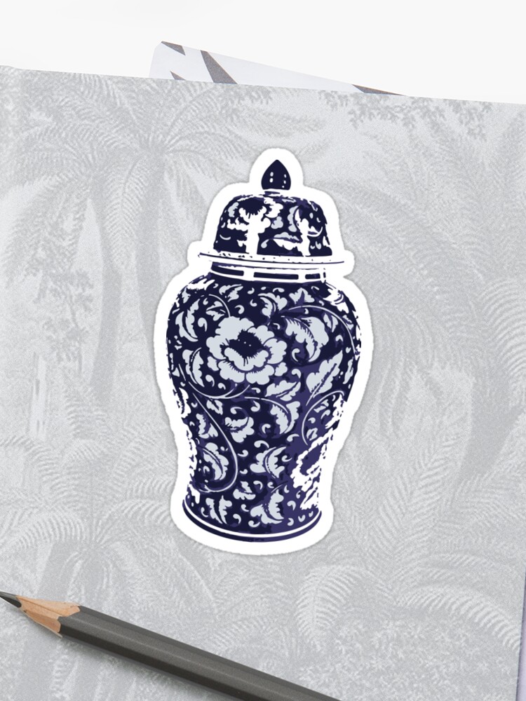 navy blue white hamptons ginger jar chinoiserie vase art p=sticker