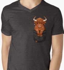 Pocket Cute Scottish Highland Cow Men's V-Neck T-Shirt