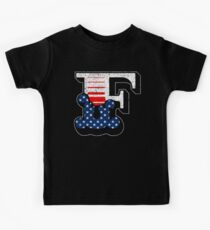 F RETRO STYLE CAPITAL LETTER INITIAL T-SHIRT CLASSIC VINTAGE DISTRESSED STARS AND STRIPES AMERICAN USA FLAG AMERICA 4th JULY FONT LOGO TYPEFACE LETTERING TYPOGRAPHY MONOGRAM TEE Kids Tee