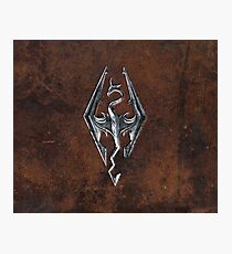 Skyrim Logo - Iron Embossed in Brown Leather Photographic Print