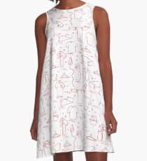 Pattern with irons, hangers and different clothes. A-Line Dress