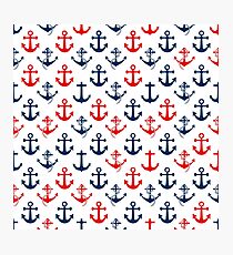 Red and Blue Nautical Sail Boat Anchors on White Photographic Print