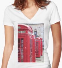 Red Telephone Boxes, London Women's Fitted V-Neck T-Shirt