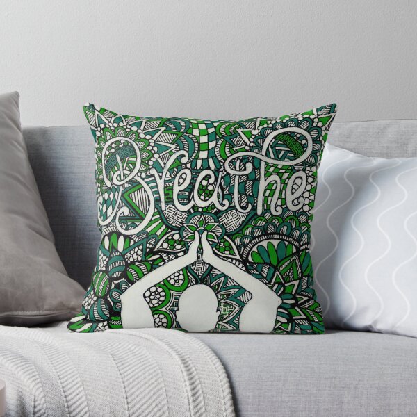 Breathe Buddha Zentangle Throw Pillow