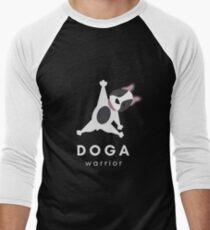 Cute Doga Warrior Light on Dark Apparel (French Bulldog Yoga Stretch Pose - Dog stretching) Perfect Gift for Dog, Bulldog, Frenchie, or Yoga Lovers Men's Baseball ¾ T-Shirt