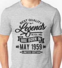 Camiseta unisex Legends are born in may 1959