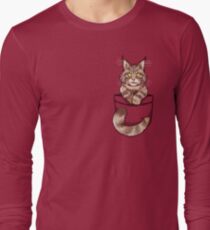 Pocket Cute Maine Coone Kitten Long Sleeve T-Shirt